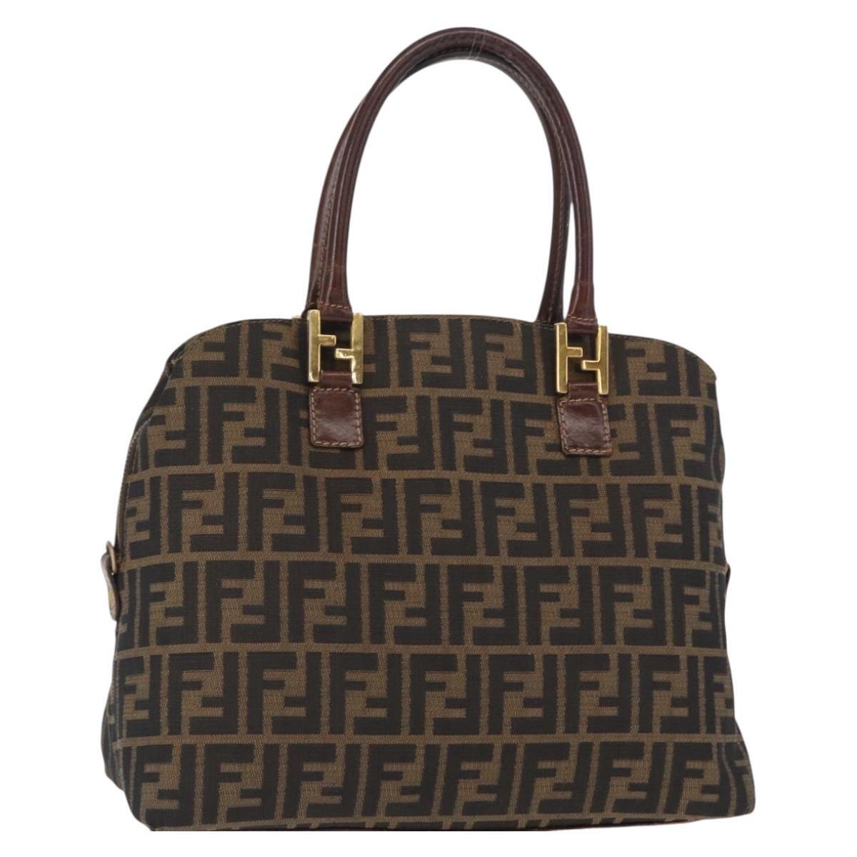 Fendi Zucca Canvas Hand Bag Black Brown Auth 158911